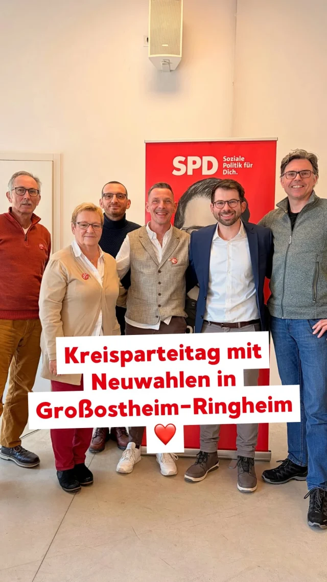 🫶 Heute im Quartierszentrum in Großostheim-Ringheim: Kreisparteitag mit Neuwahlen. Herzlichen Glückwunsch an @wolfgangjehn zur Wahl als Vorsitzender und @sophie_spd und Benedikt Klebing zur Wahl als Stellvertreter*innen 🔥❤️